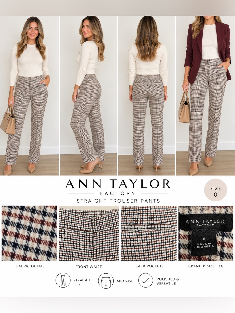 Ann Taylor Factory Plaid straight trousers 0 Tall